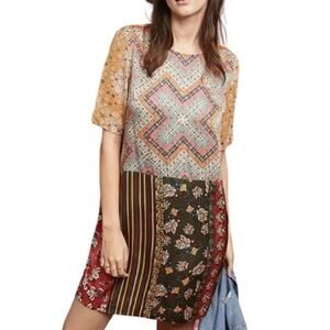 Tiny Anthropologie Anna Patchwork Mixed Print Mini Shift Dress Size XS